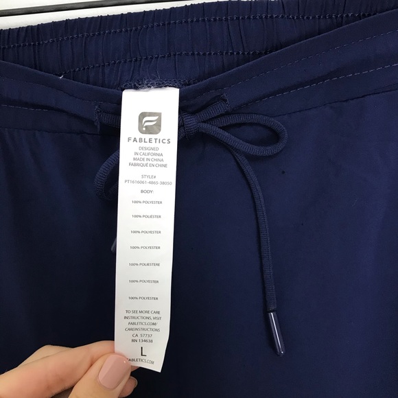 Fabletics Women's L Jogger Pants Pull-On Elastic Waist Navy Blue Side Stripe B2 - Picture 6 of 7